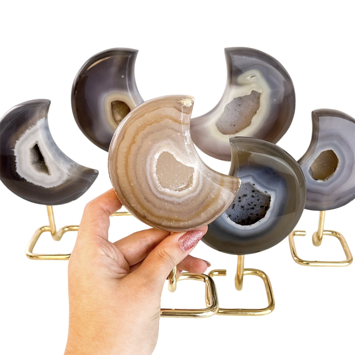 Agate Moons on Stand - Nativa Gems Brazil