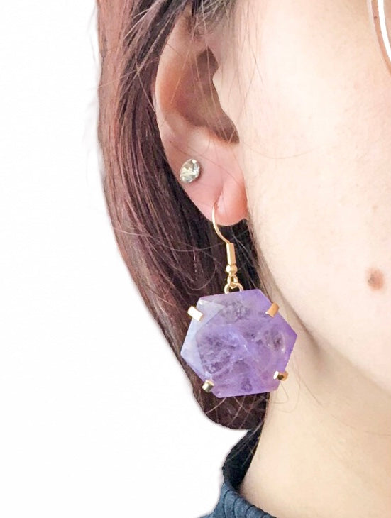 Amethyst Hexagon Earring