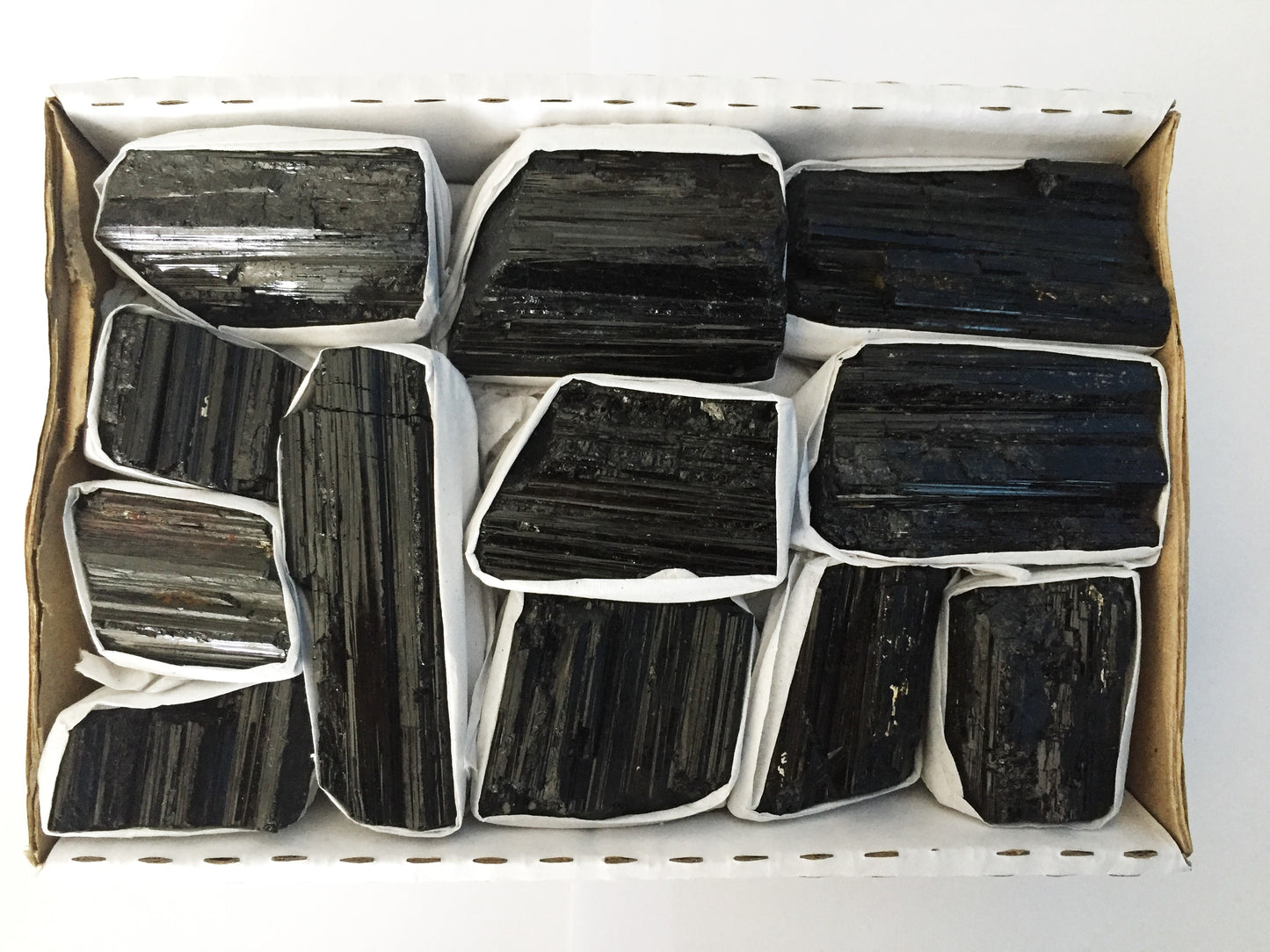 BLACK TOURMALINE ROUGH FLAT BOX