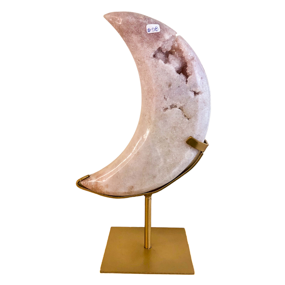 Pink Amethyst Moon on Stand - Nativa Gems