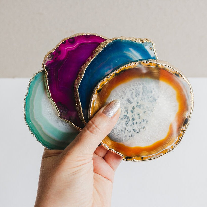 Plated Agate Drink Coasters (Set of 6) - Nativa Gems