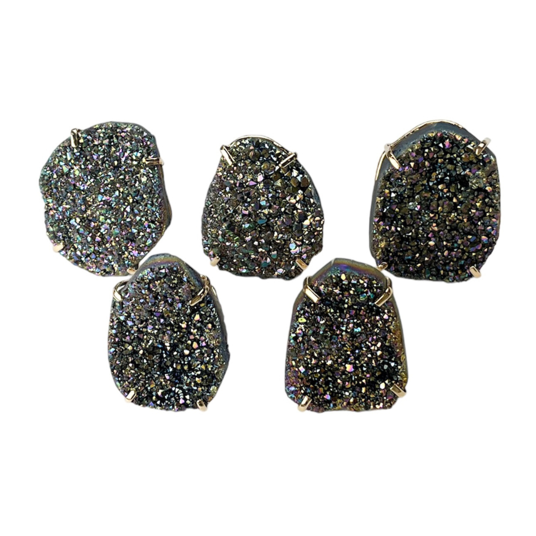 Rainbow Aura Druzy Rings