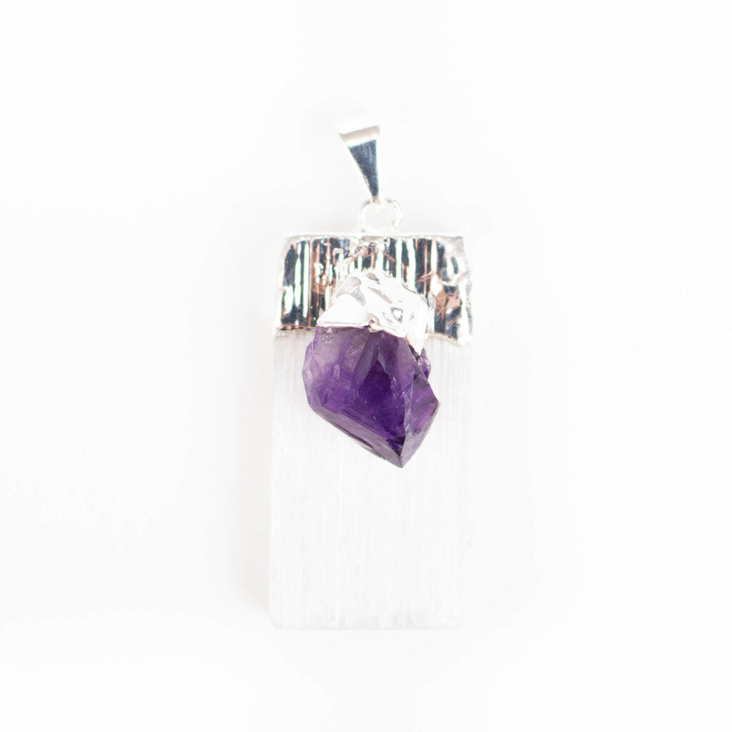 Selenite with Amethyst Points Pendants - Nativa Gems