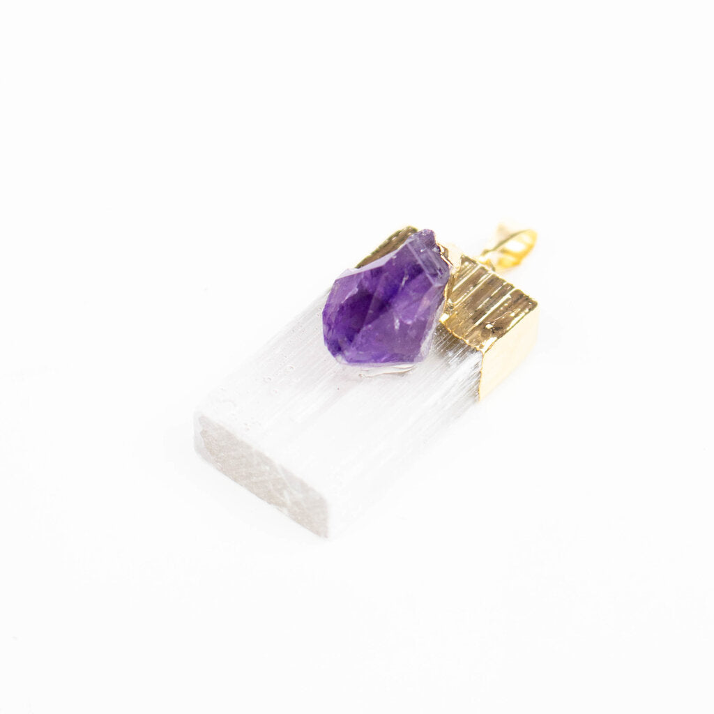 Selenite with Amethyst Points Pendants - Nativa Gems