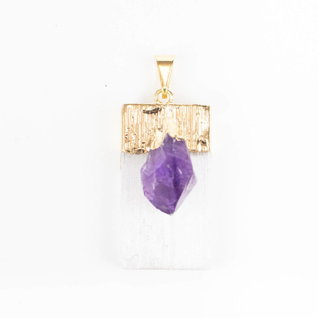 Selenite with Amethyst Points Pendants - Nativa Gems