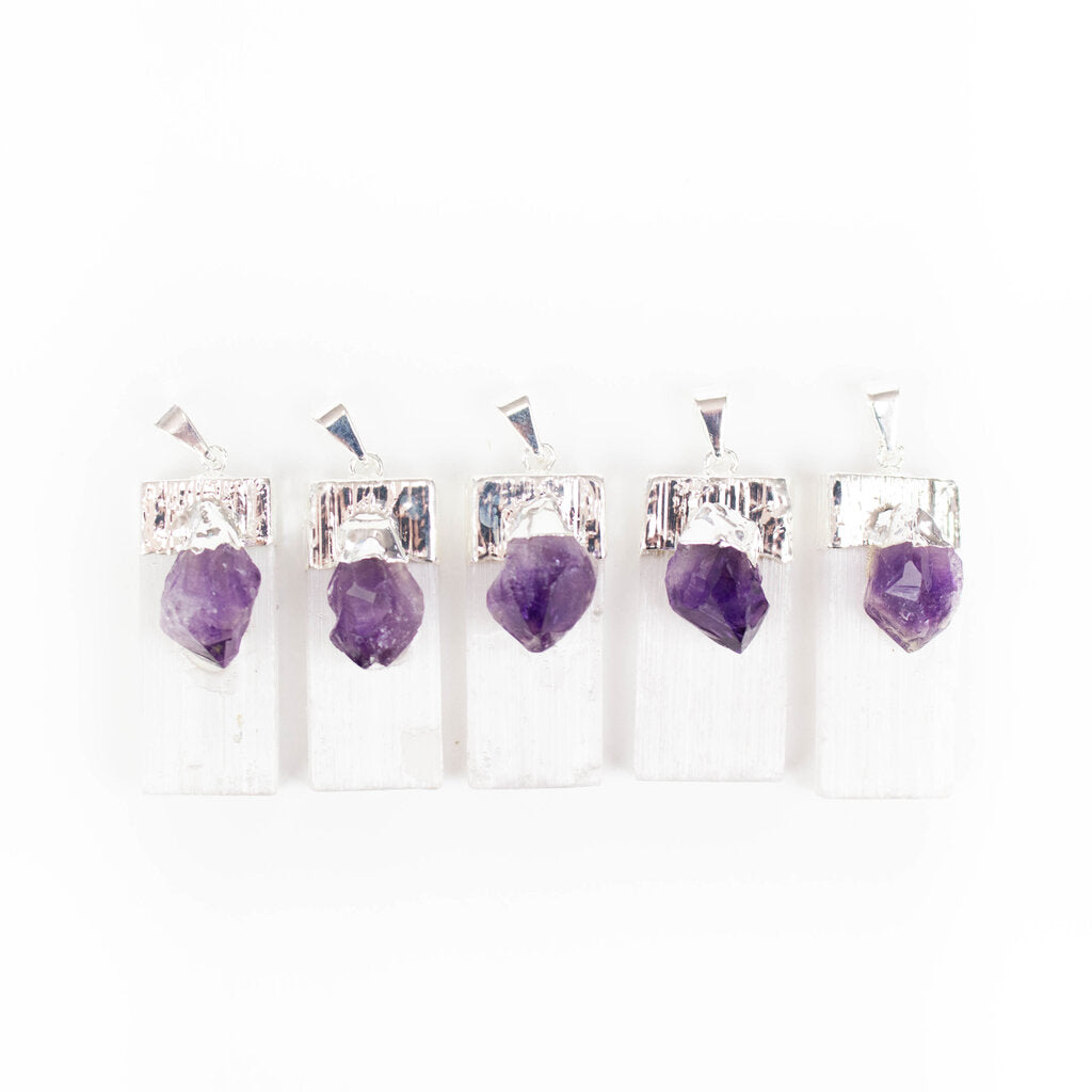 Selenite with Amethyst Points Pendants - Nativa Gems