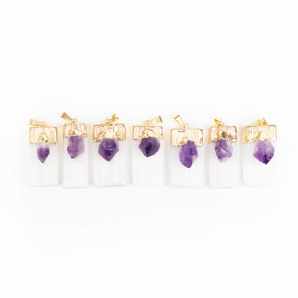 Selenite with Amethyst Points Pendants - Nativa Gems