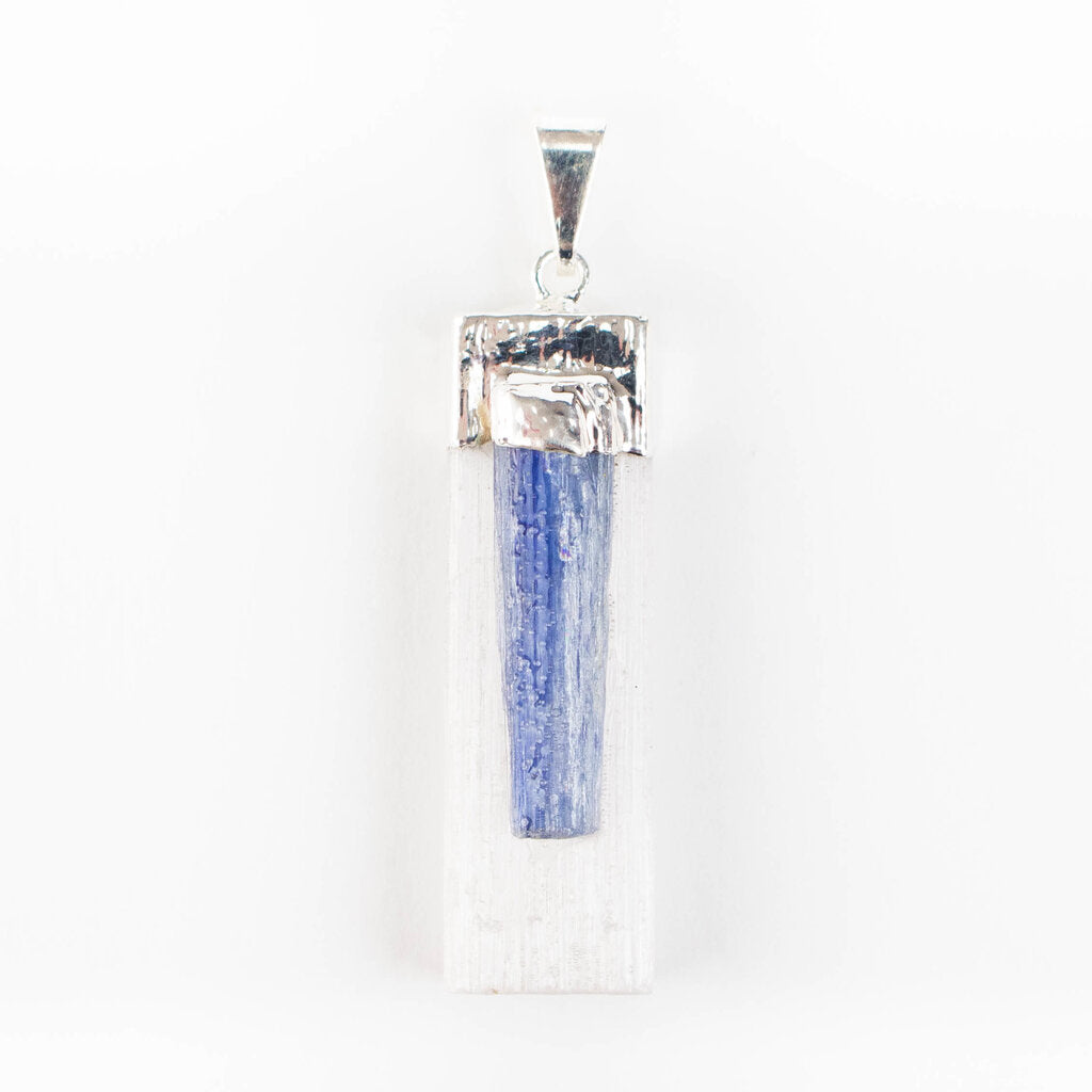 Selenite with Blue Kyanite Points Pendants - Nativa Gems