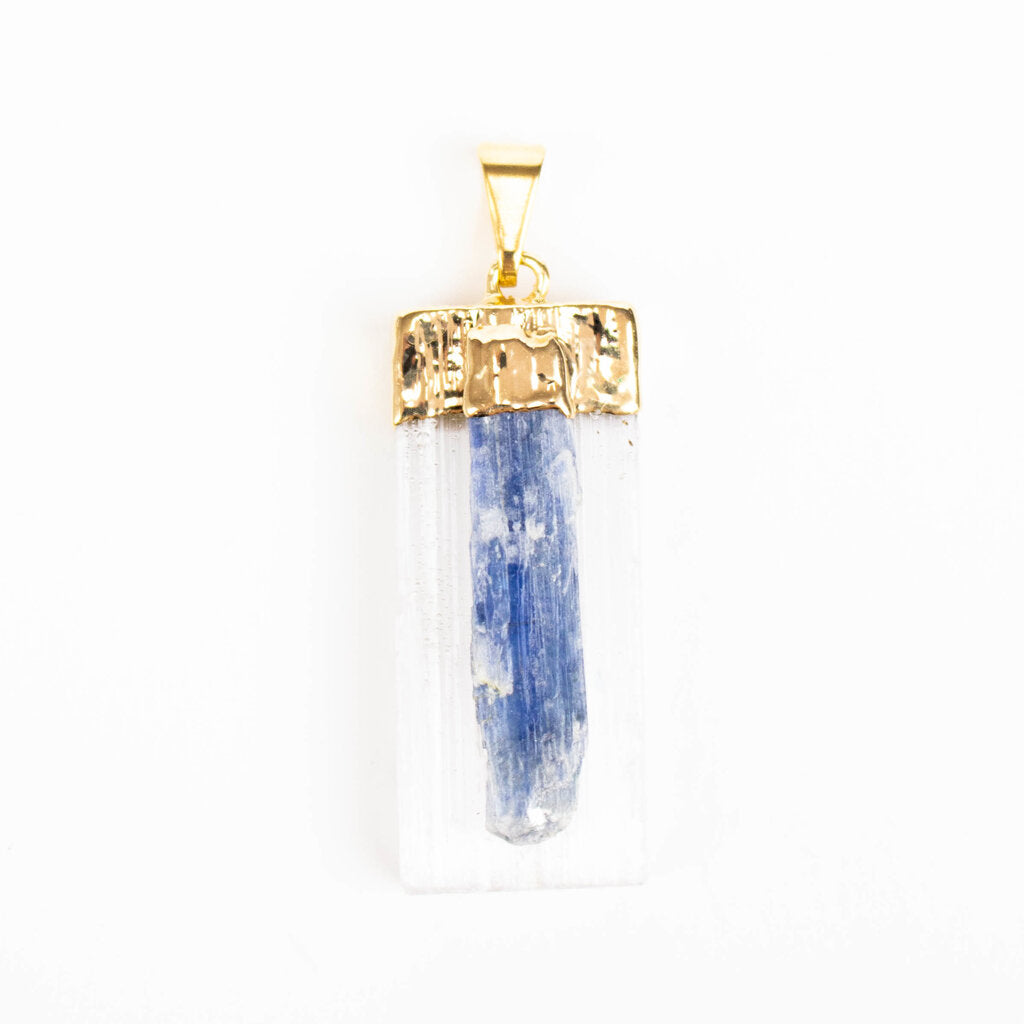 Selenite with Blue Kyanite Points Pendants - Nativa Gems