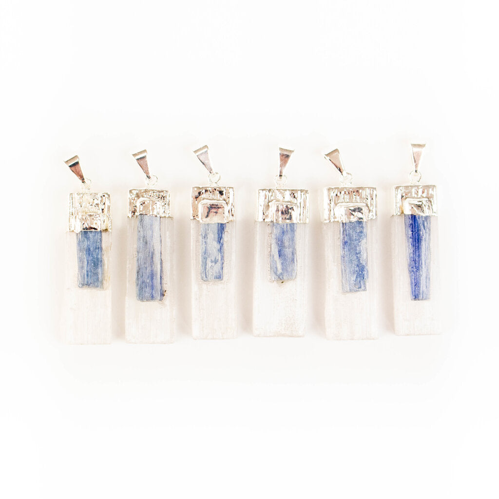 Selenite with Blue Kyanite Points Pendants - Nativa Gems