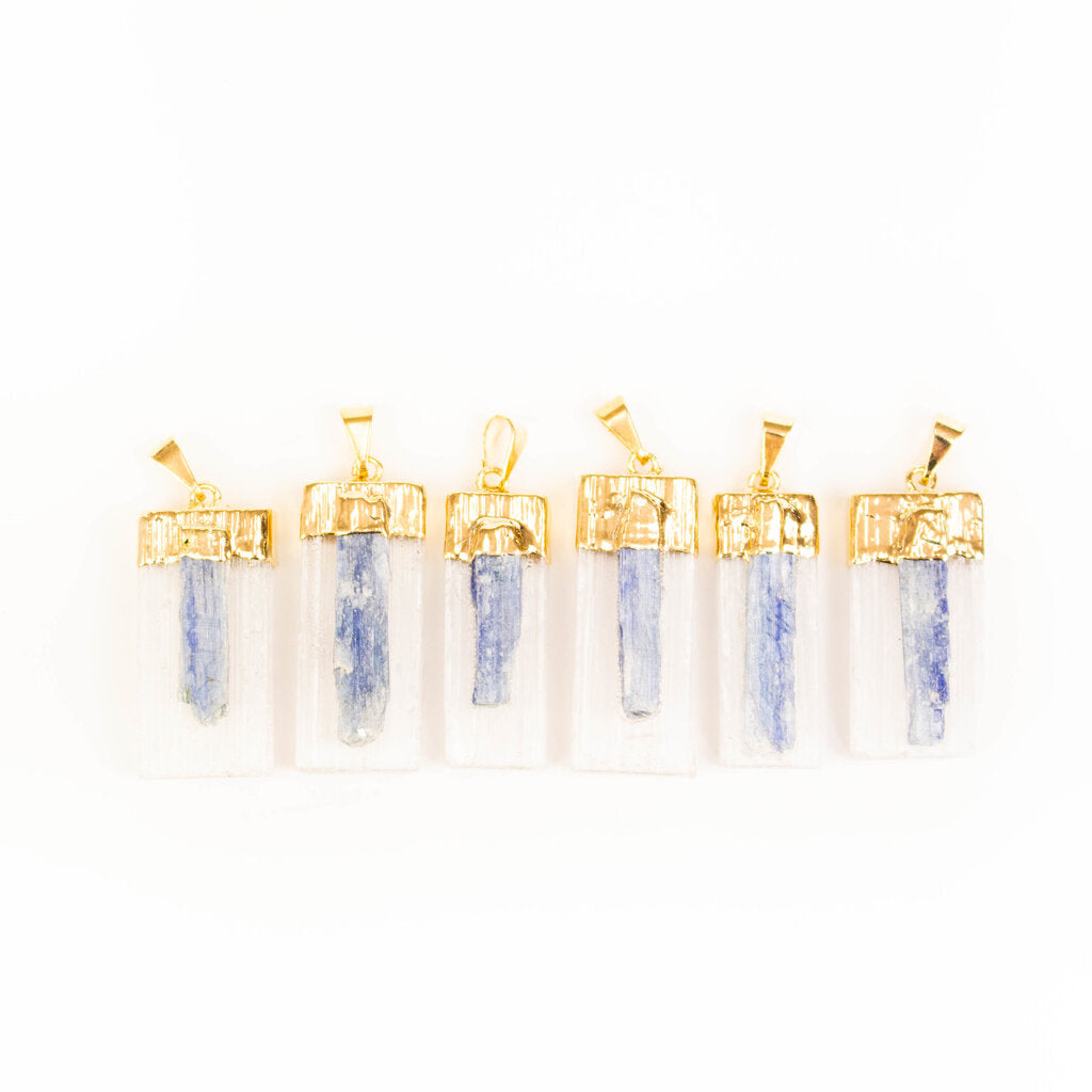 Selenite with Blue Kyanite Points Pendants - Nativa Gems