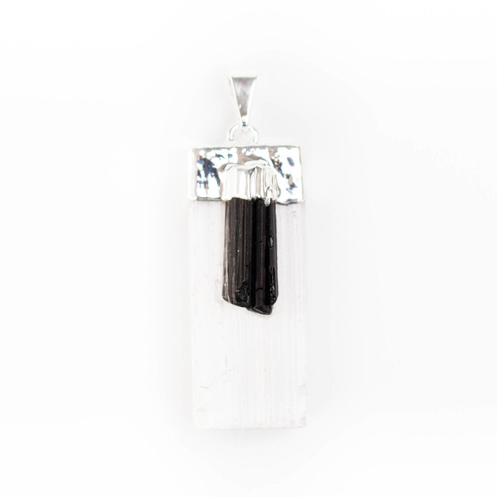 Selenite with Black Tourmaline Points Pendants - Nativa Gems