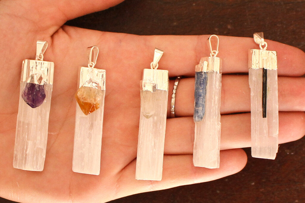 Selenite Bar with Points Pendants - Nativa Gems