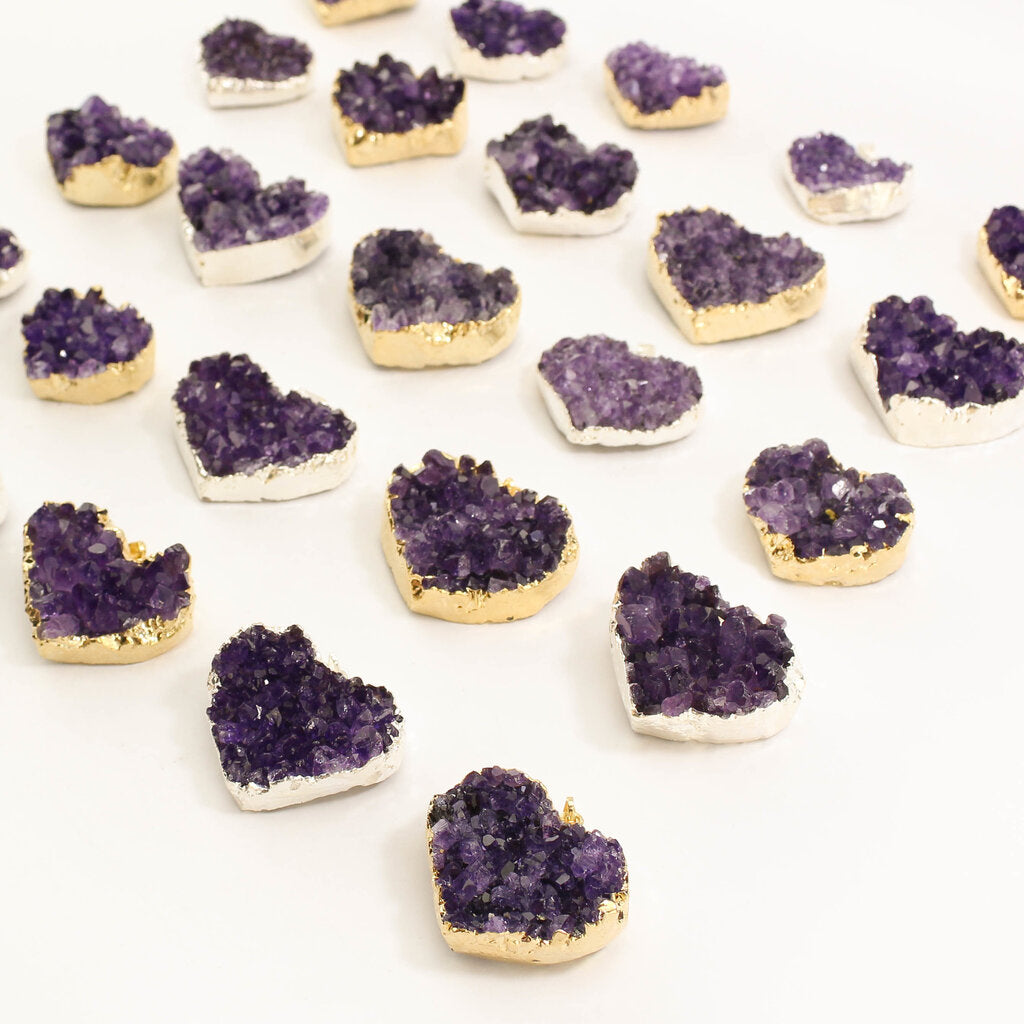 Small Heart Amethyst Druzy Pendants - Nativa Gems