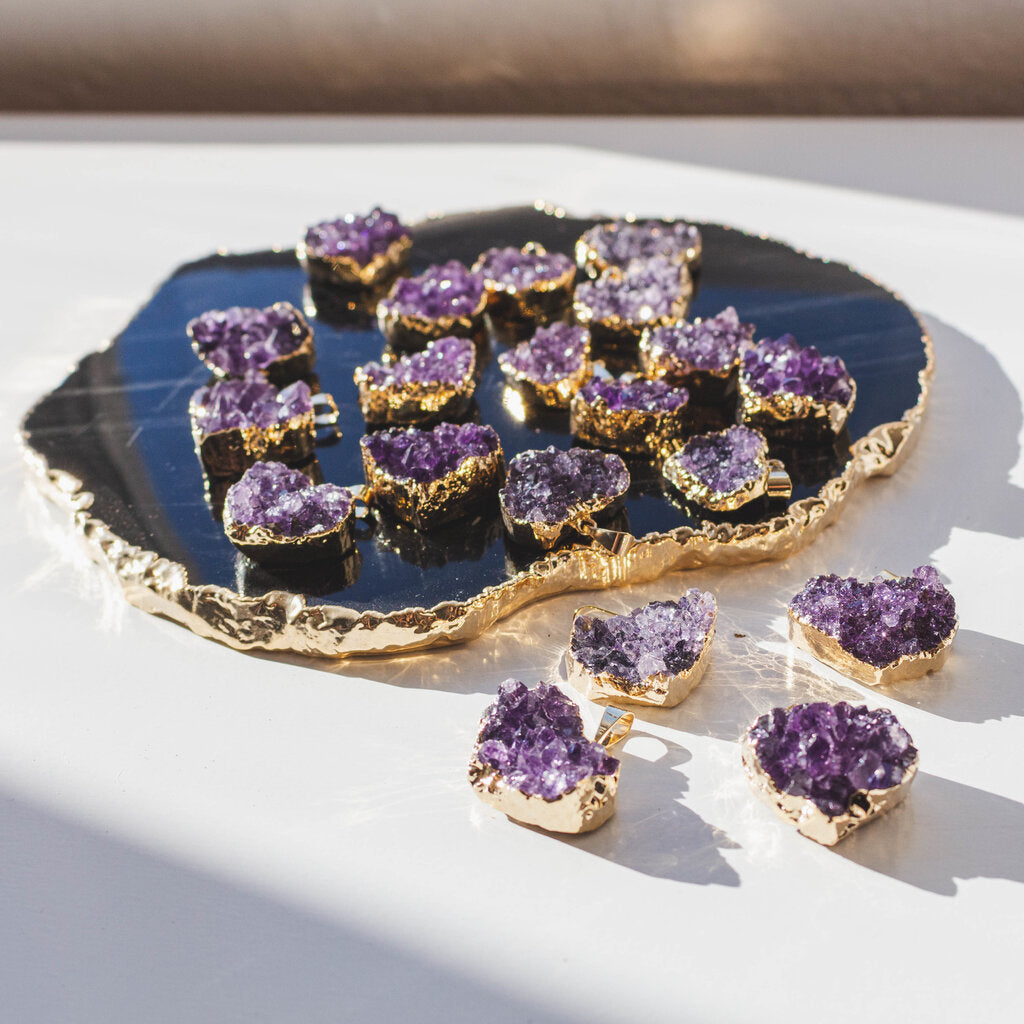 Small Heart Amethyst Druzy Pendants - Nativa Gems
