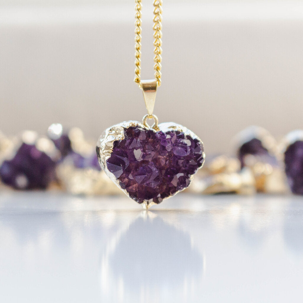 Small Heart Amethyst Druzy Pendants - Nativa Gems