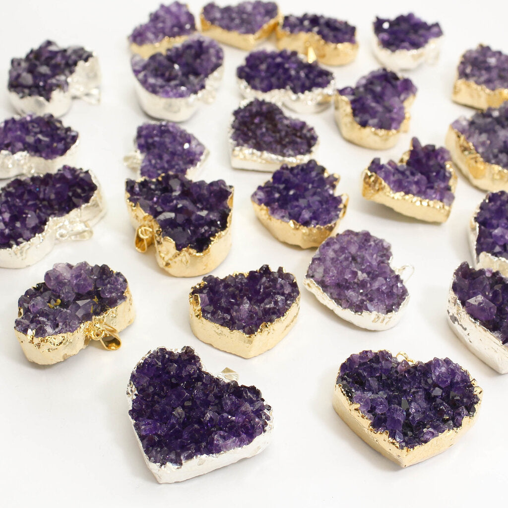 Small Heart Amethyst Druzy Pendants - Nativa Gems