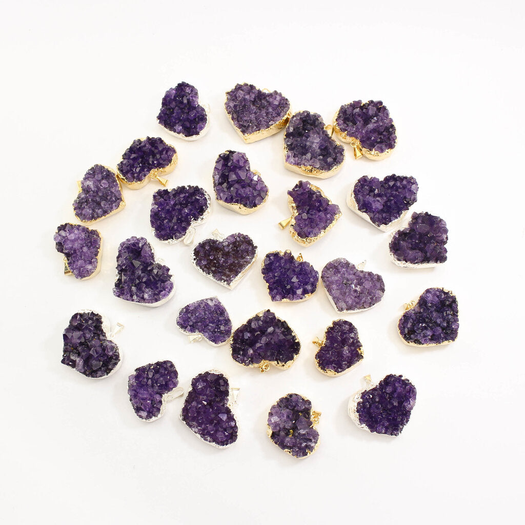 Small Heart Amethyst Druzy Pendants - Nativa Gems
