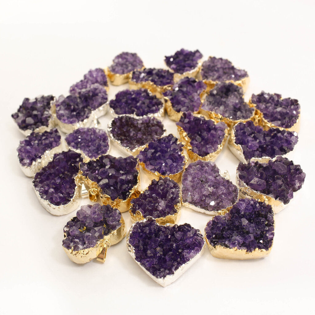 Small Heart Amethyst Druzy Pendants - Nativa Gems