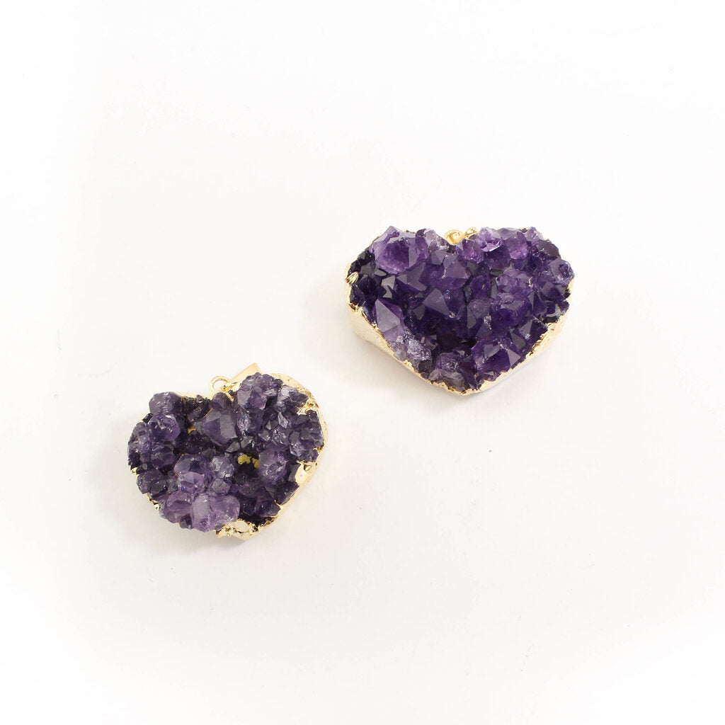 Small Heart Amethyst Druzy Pendants - Nativa Gems