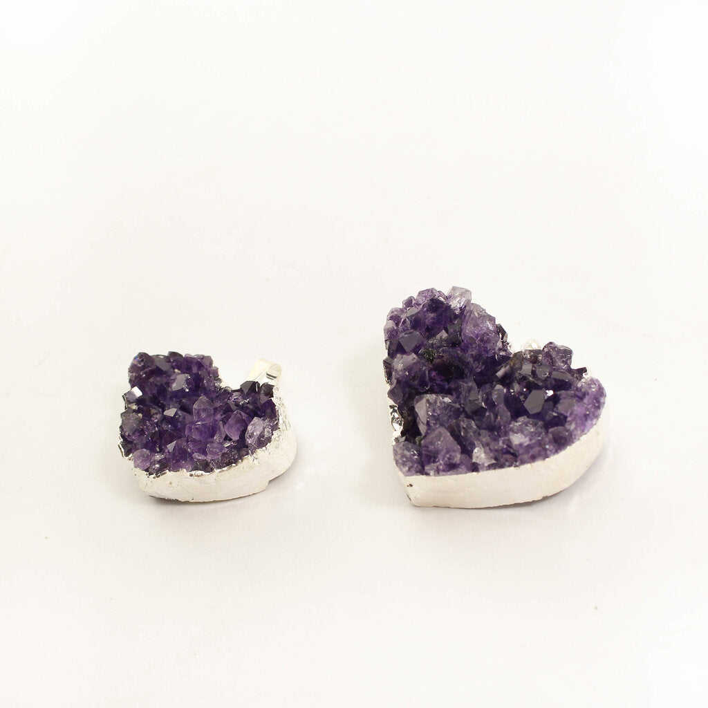 Small Heart Amethyst Druzy Pendants - Nativa Gems
