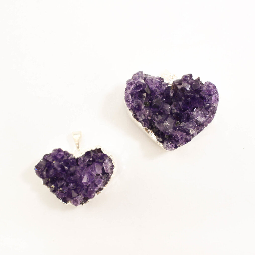 Small Heart Amethyst Druzy Pendants - Nativa Gems