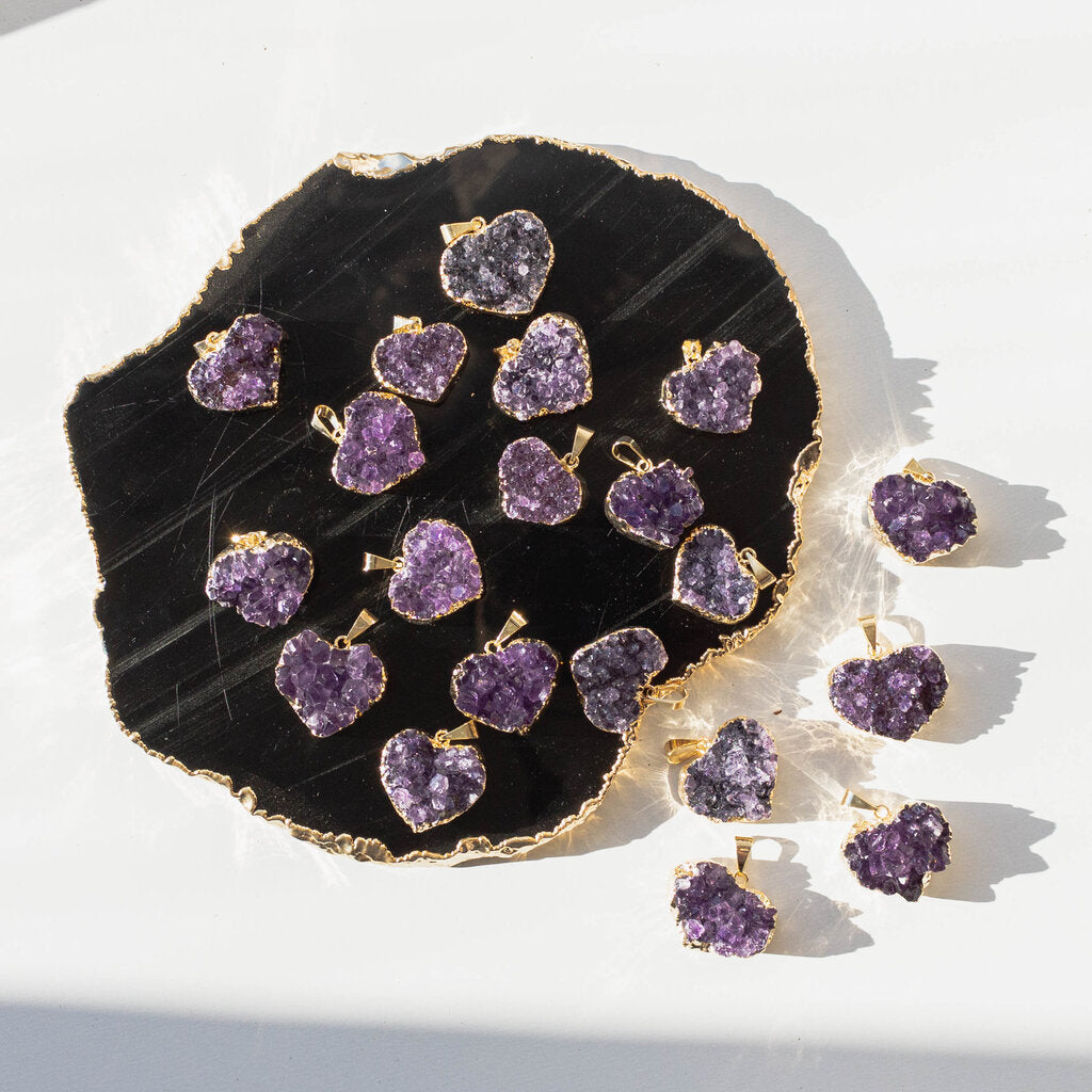 Small Heart Amethyst Druzy Pendants - Nativa Gems