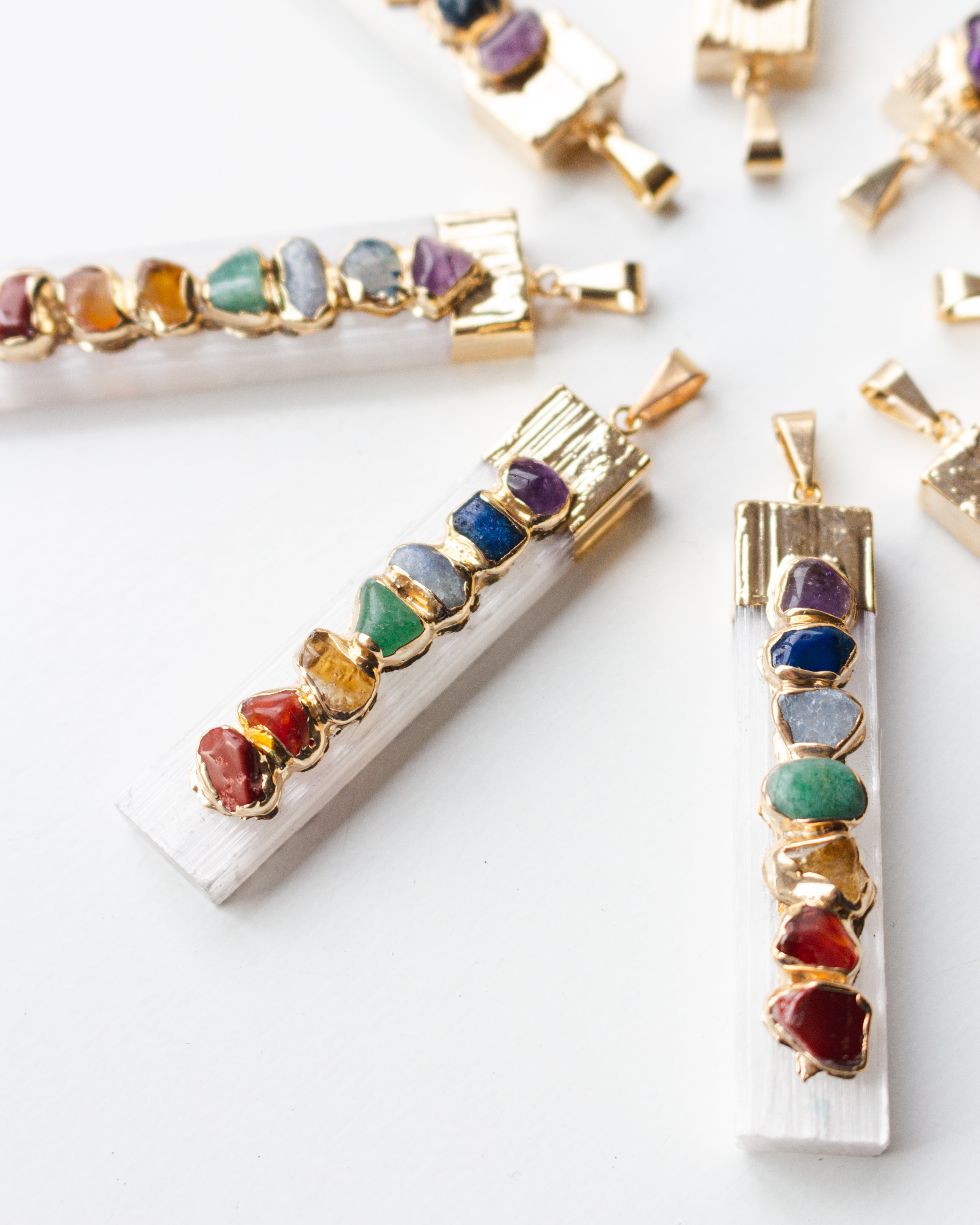 Gold Plated Selenite Pendants Seven 7 Chackras