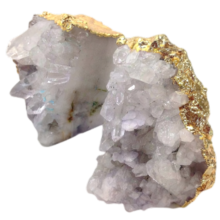 CLEAR QUARTZ DRUZY BOOKEND - PLATED