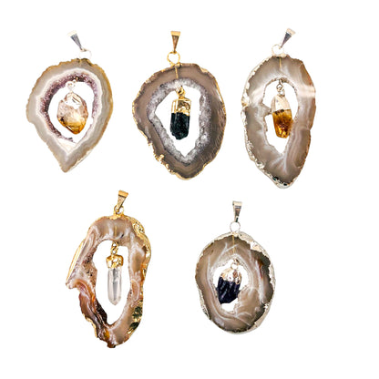 Agate Geode Slice + Point Pendants