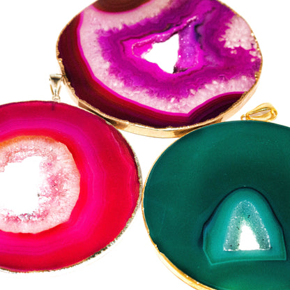 Agate Round Geode Pendants