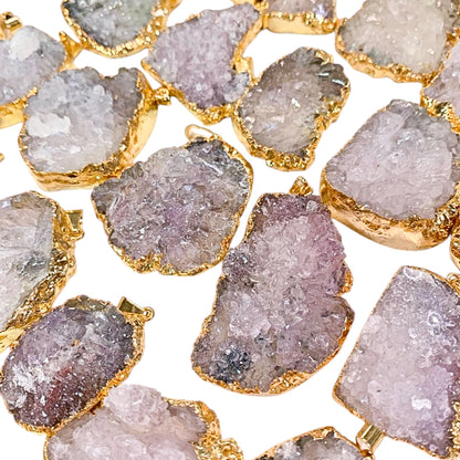 Amethyst Slice Calcite Flower Pendants