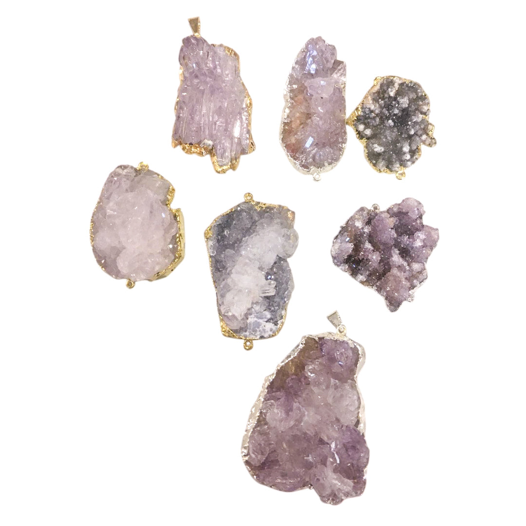 Amethyst Slice Calcite Flower Pendants