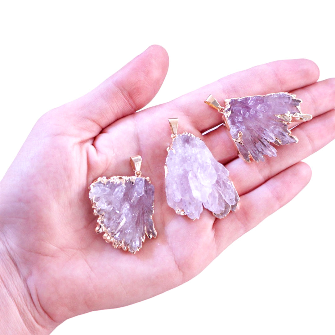 Amethyst Slice Calcite Flower Pendants