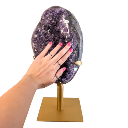 Amethyst Cluster on Stand - With Hand to see the size