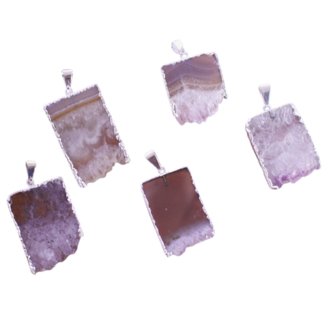 Amethyst Slice 3 Sides Plated Pendants