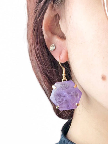 Amethyst Hexagon Earring