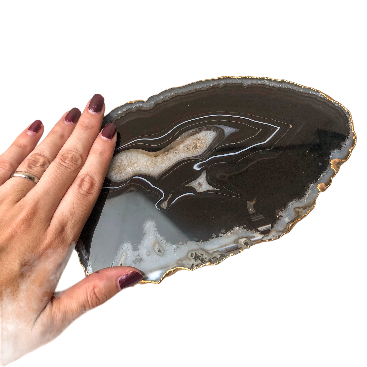 Black Agate Platter - Gold Edges Plated