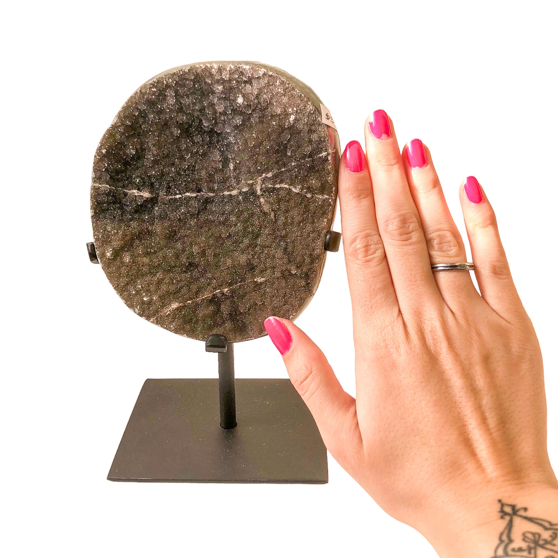 Black Geode Druzy on Stand