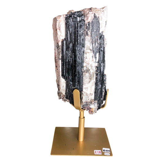 Black Tourmaline with Feldspar on Stand