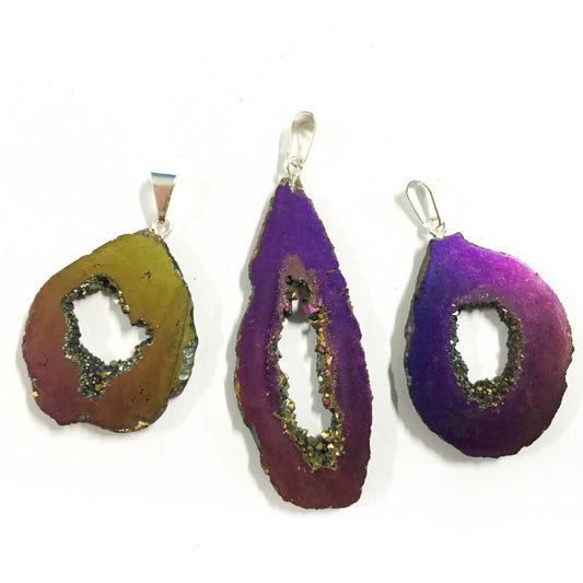 Coated Geode Slice Pendant - Nativa Gems