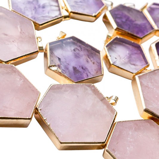 Hexagon Cut Quartz Pendants