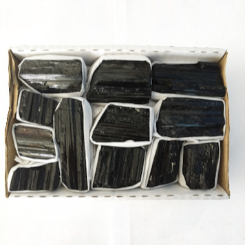BLACK TOURMALINE ROUGH FLAT BOX