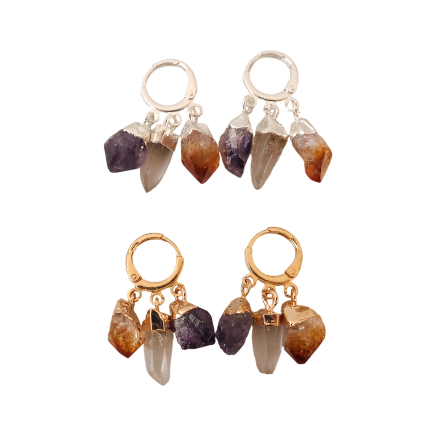 THREE ROUGH STONES MINI HOOP EARRINGS
