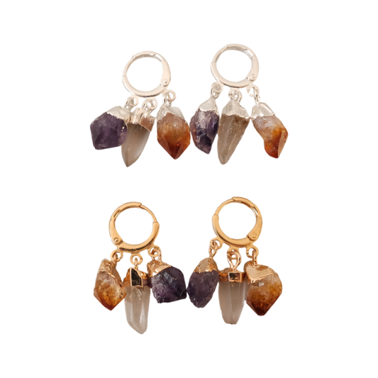 THREE ROUGH STONES MINI HOOP EARRINGS