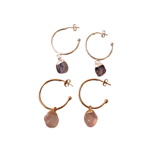 TUMBLE STONE  HOOP EARRINGS