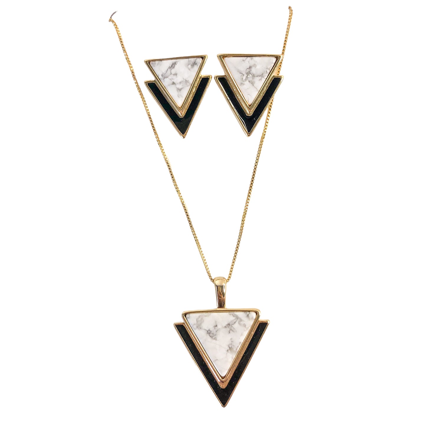 Set of Triangle Earrings and Necklace