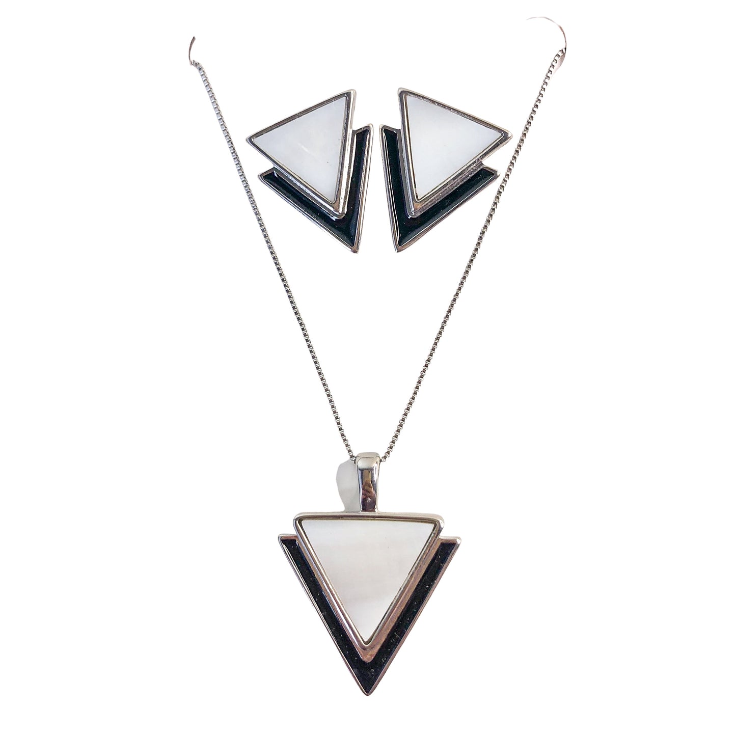 Set of Triangle Earrings and Necklace