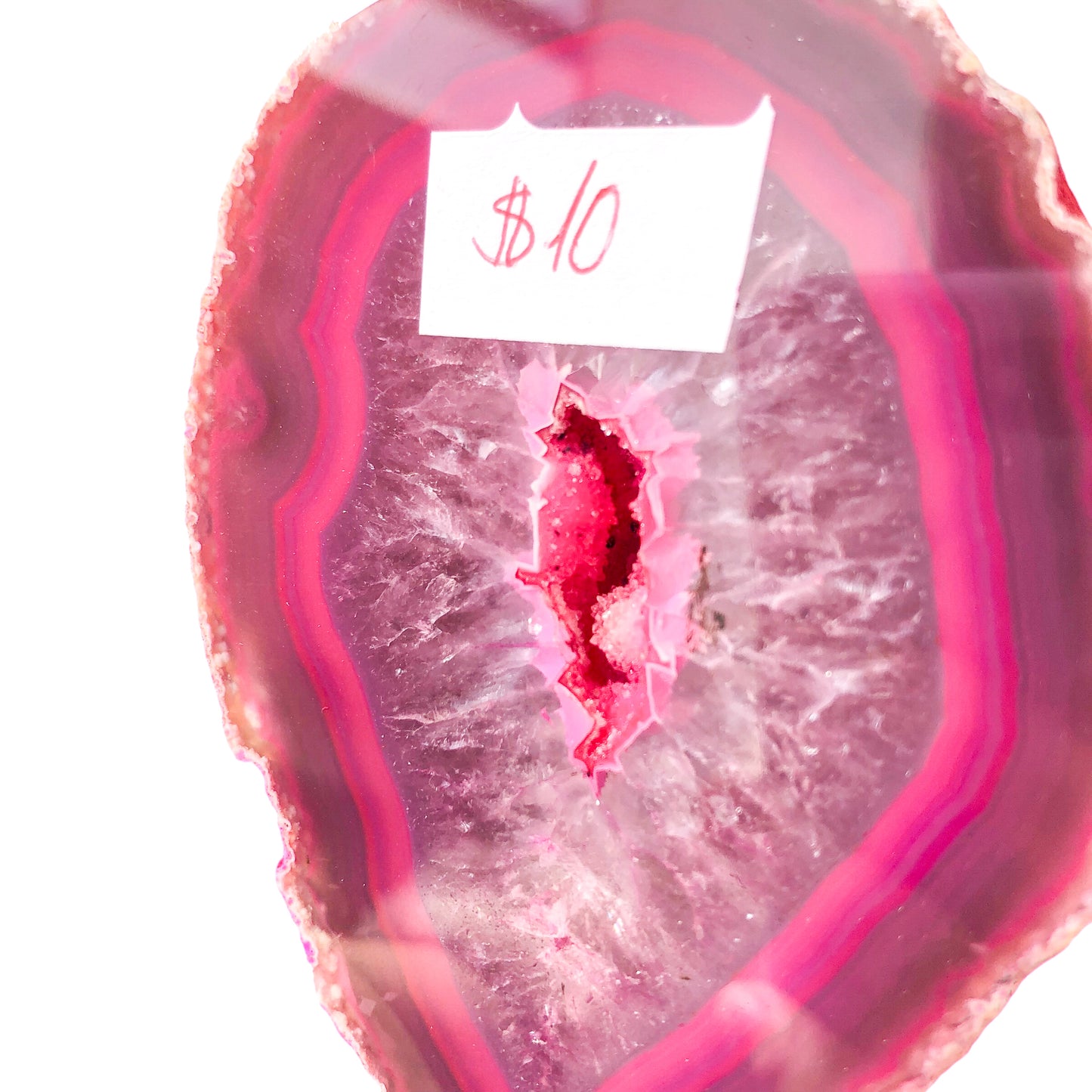 Pink Agate Geode Druzy on Stand