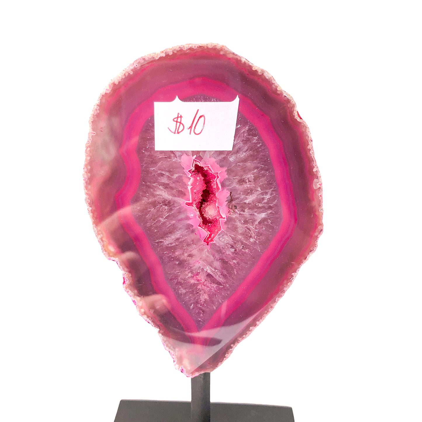 Pink Agate Geode Druzy on Stand